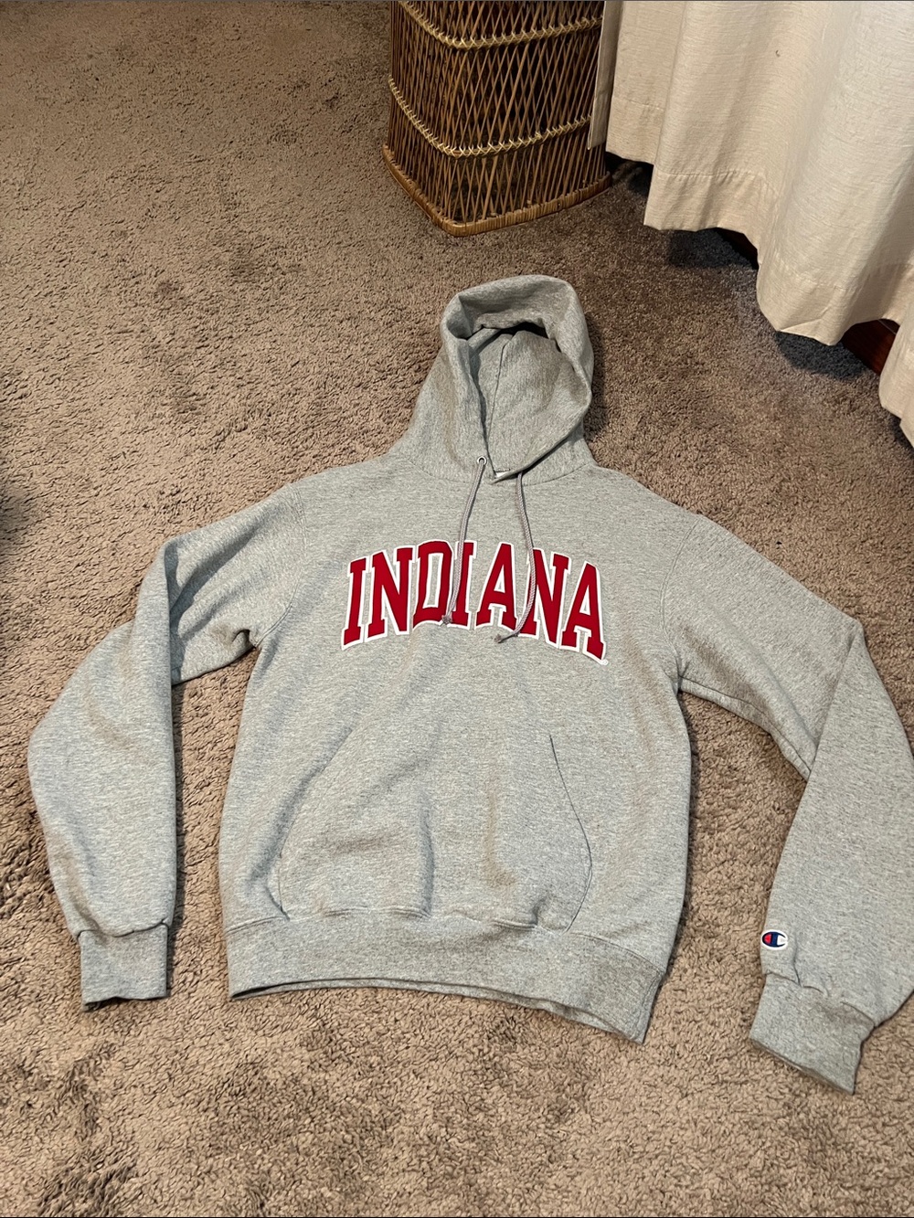 Champion Gray Crewneck Hoodie with Red Indiana Lettering